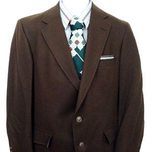 Vintage 80s Austin Reed USA-Made Wool Sport Coat -38R Heraldic Lion Brown Mended